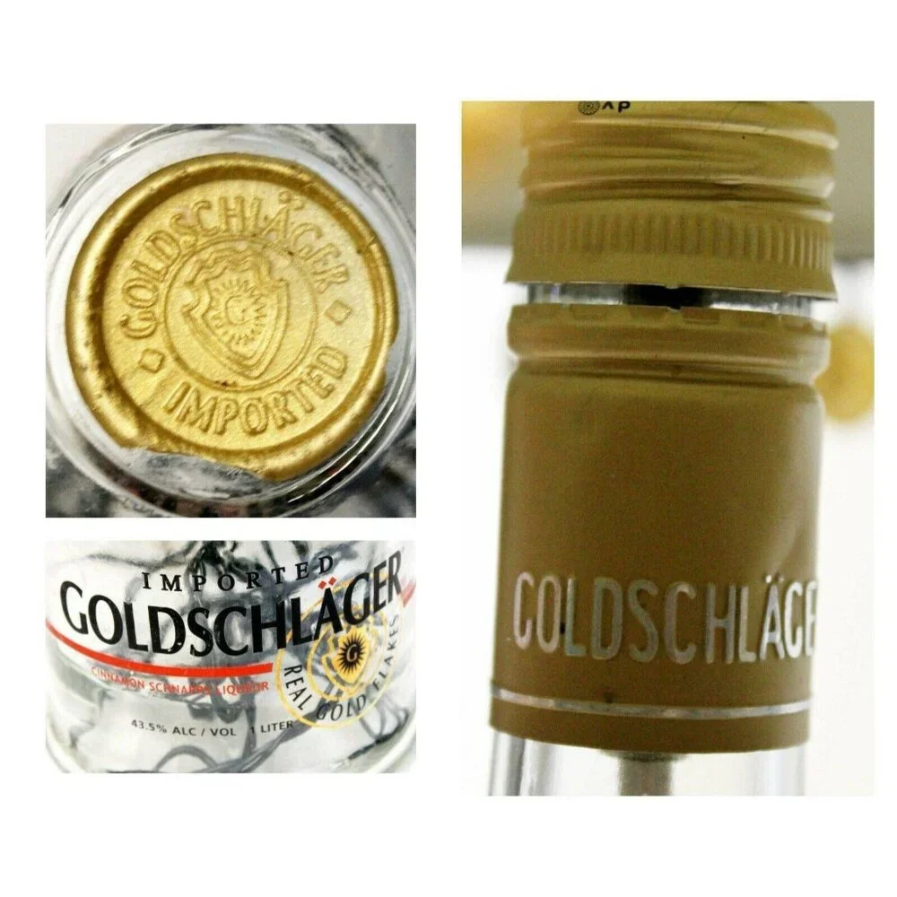 Goldschlager Table Lamp Clear Bottle Black Shade Coin Fringe Handmade Rice Light